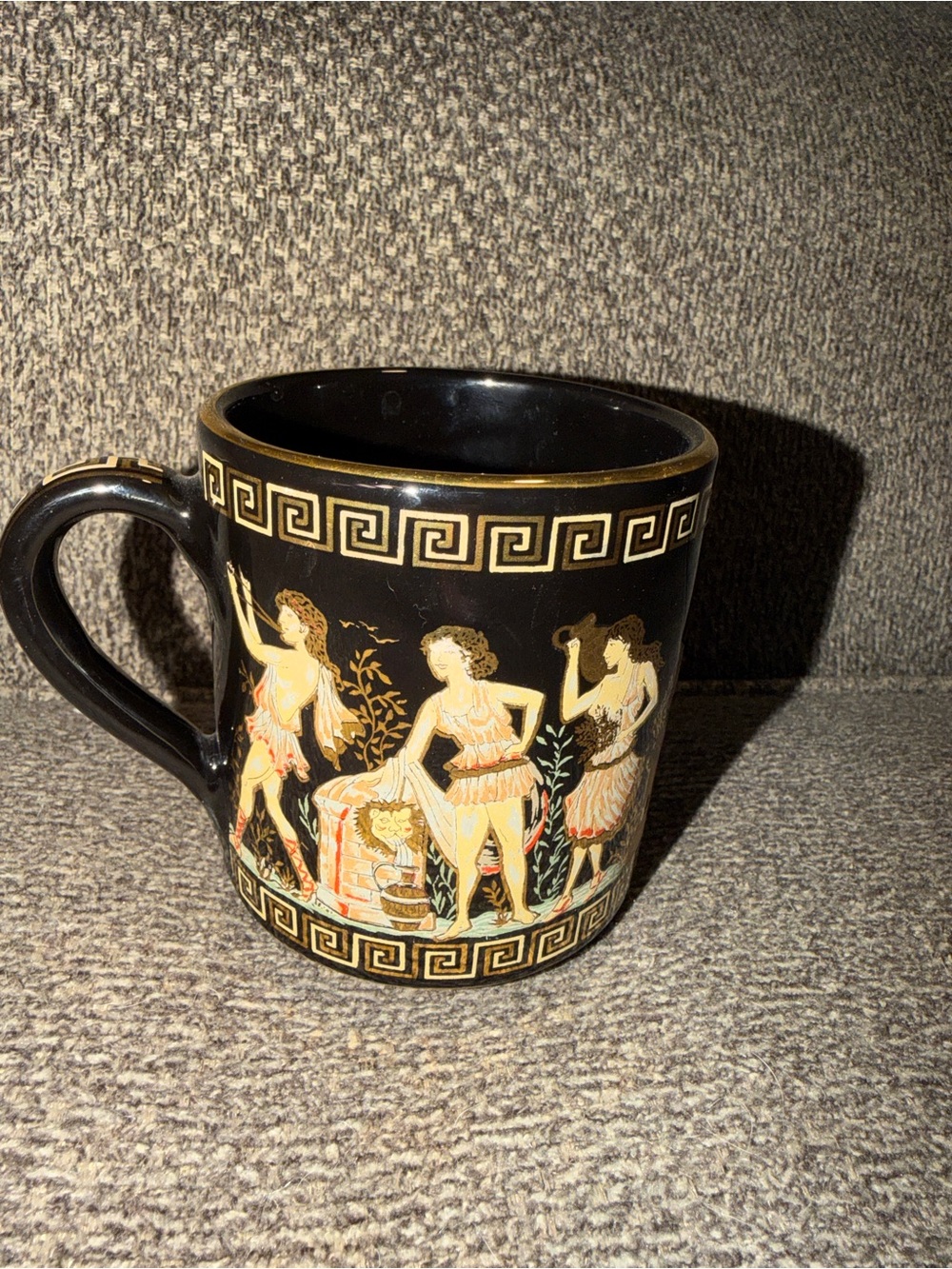 24K Gold 1980s handmade in Greece Black & Gold Greek-Style Mug